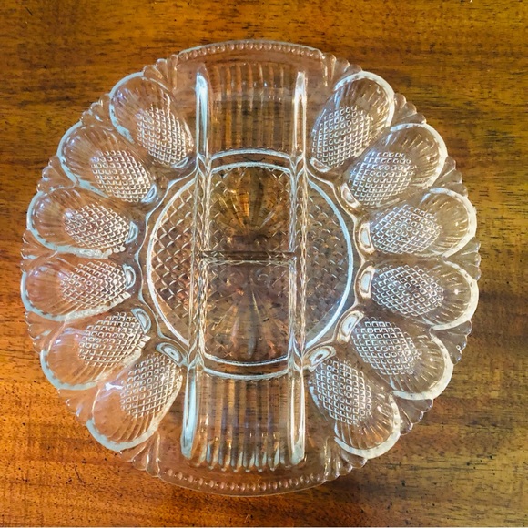 Crystal LE Smith Glass Deviled Egg Serving Platter 11" Pineapple Pattern Vintage - Picture 2 of 4